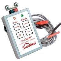 gray box with buttons and electrodes to supply low electrical current